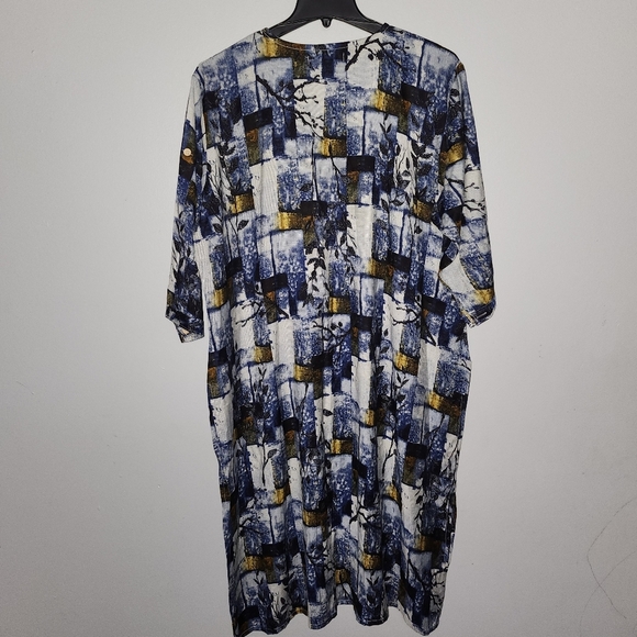 Color women's shirt dress size 4XL blue multi color patchwork - Picture 2 of 6